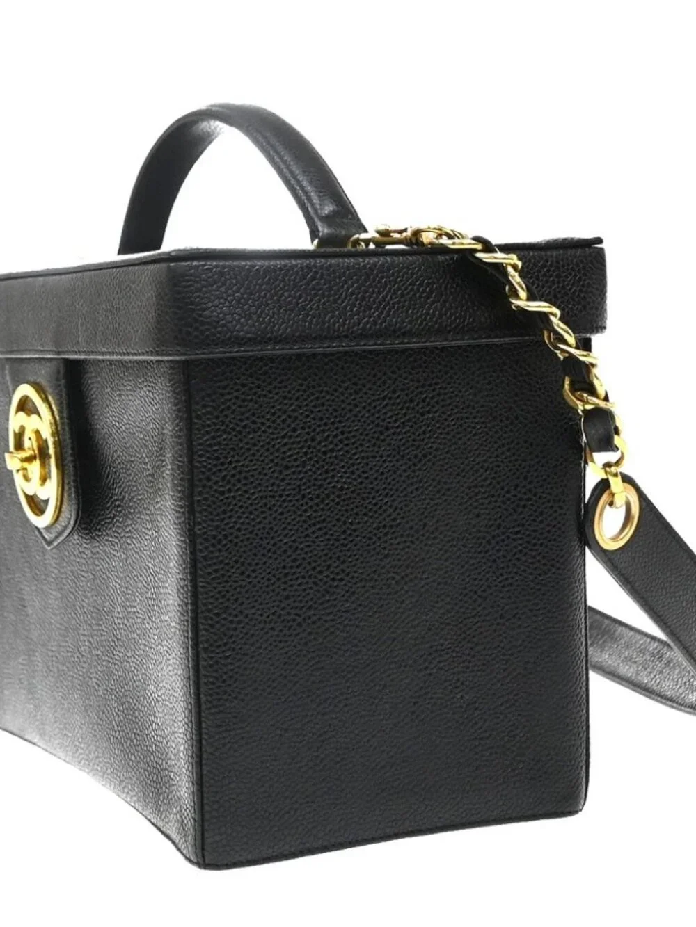 CHANEL CC Logo 2Way Vanity Bag Box Grained Calfskin Leather BK Vintage
